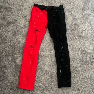 denim skinny fit jeans 30x32 half black and half red